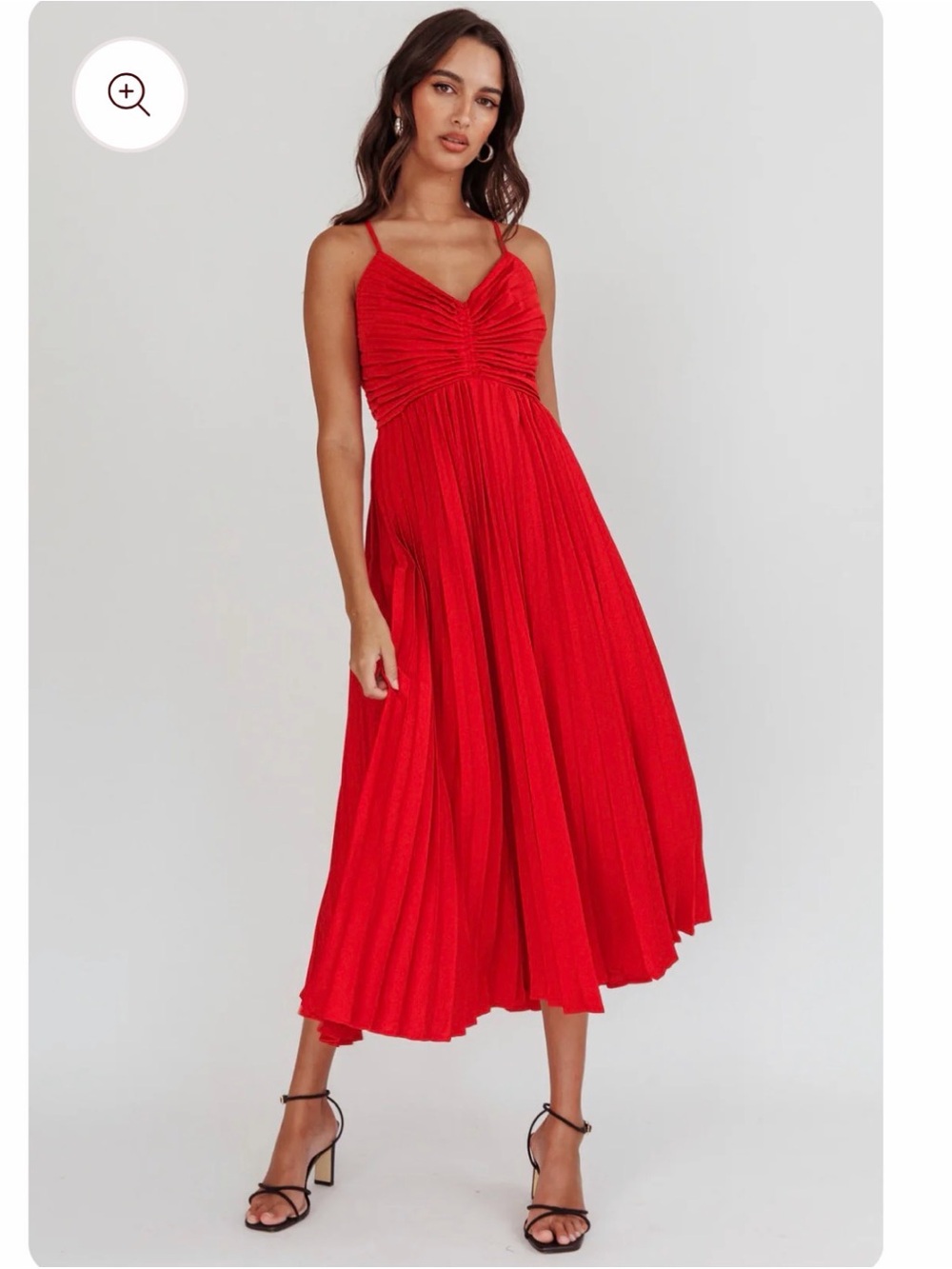 Petal and pup Red Pleated Midi Dress with Spaghetti Straps